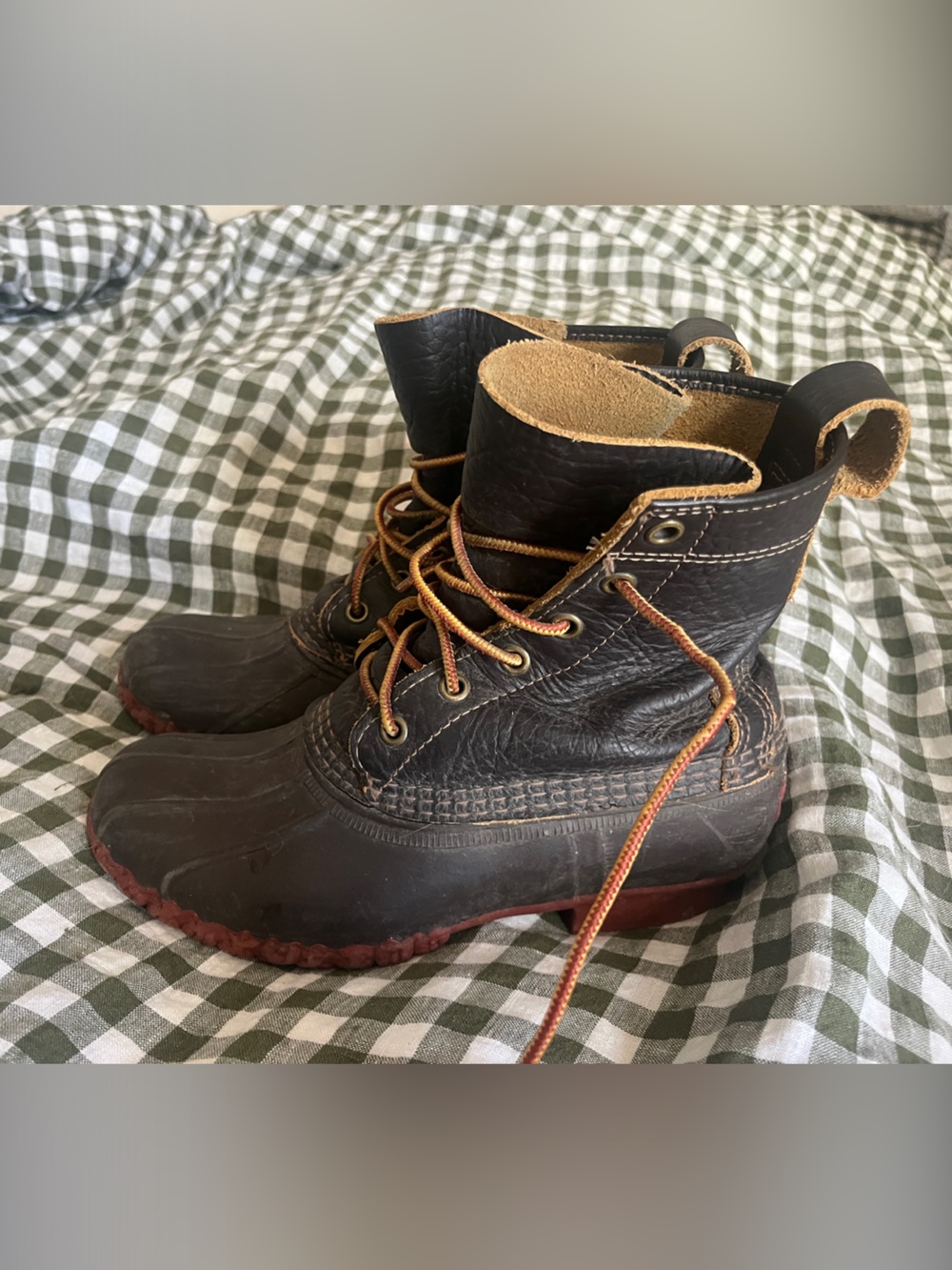 L.L. Bean Women’s Dark Brown Lace-Up Duck Boots with Rust Accents